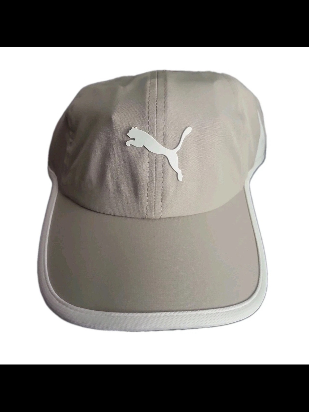 Puma Tan Khaki Baseball Cap Adjustable Performance Hat White Silicone Logo NEW